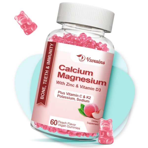 Frente del envase gomitas calcio durazno VZOXAINS