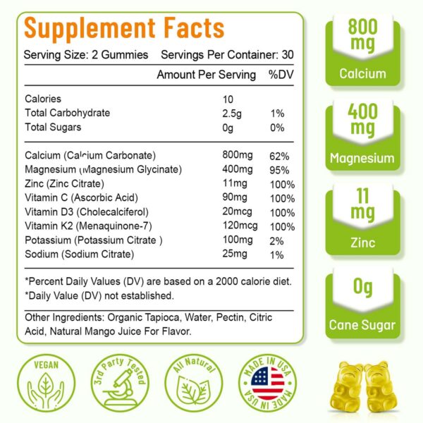 Etiqueta frontal VZOXAINS gomitas calcio mango