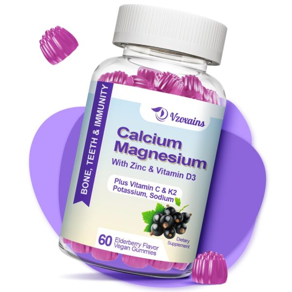 Frontal de envase de gomitas calcio magnesio zinc