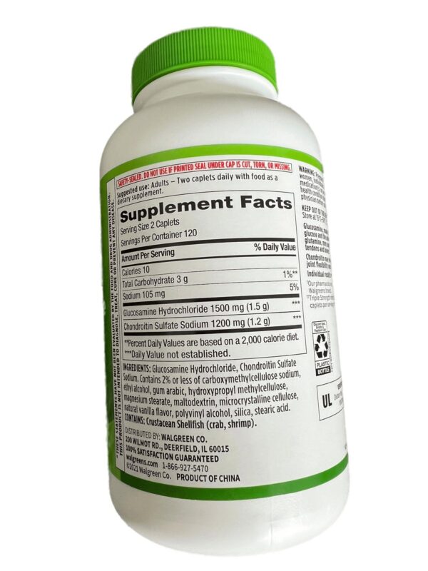 Walgreens Glucosamina HCl 1500 mg etiqueta trasera