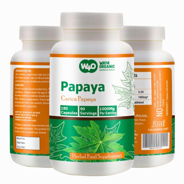 Etiqueta frontal del frasco WAY 4 ORGANIC W4O Papaya Leaf Extract