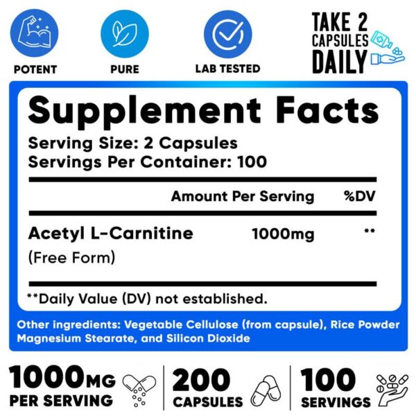Etiqueta del producto acetil L-carnitina 1000 mg