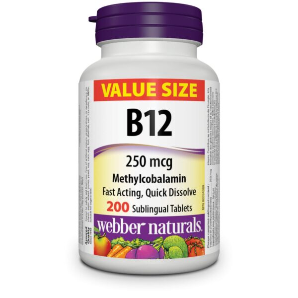 Frente de envase Webber Naturals B12 250 mcg