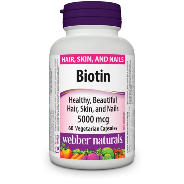 Webber Naturals biotina 5000mcg 60 cápsulas vegetarianas para cabello