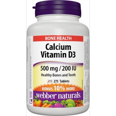 Webber Naturals Calcio 500 mg con D3 200 UI botella