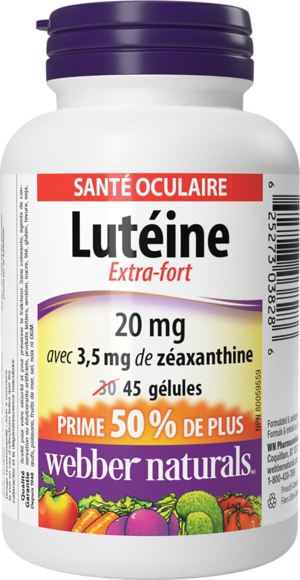 Etiqueta lateral Webber Naturals Luteína Zeaxantina