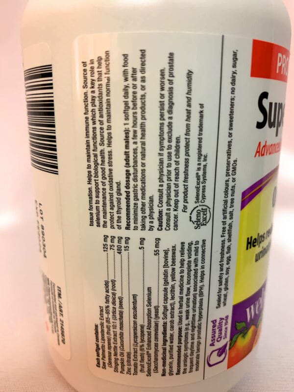 Version 1.0.0 Webber Naturals Súper Próstata envase frontal y posterior