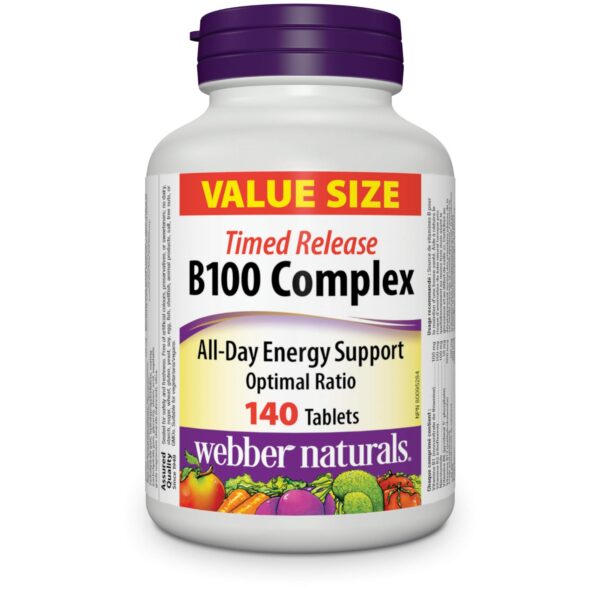 Webber Naturals Vitamin B100 Complex liberación sostenida - envase frontal