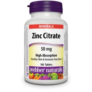 Vista frontal Webber Naturals Zinc Citrato 50 mg