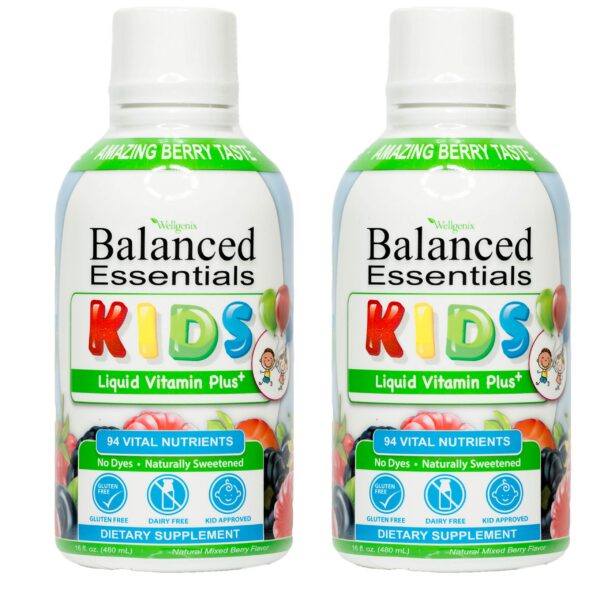 Frasco de Wellgenix Balanced Essentials Kids Liquid Vitamin