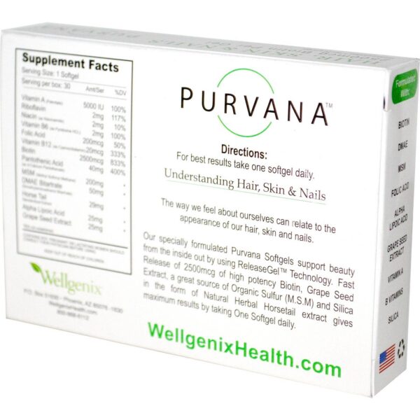 Wellgenix Purvana suplemento herbal doble fuerza 2500mcg biotina