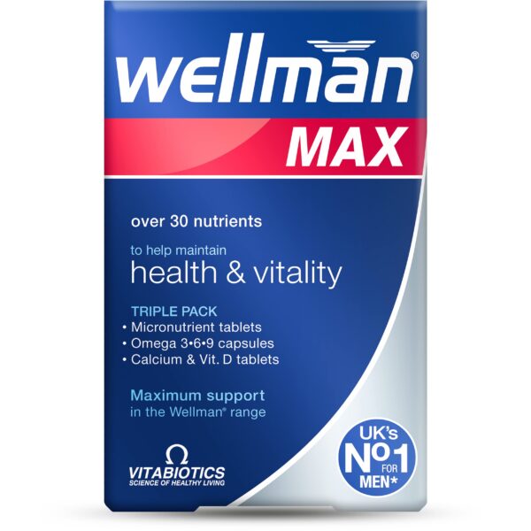 wellman-max-capsulas-paquete-triple-vitaminas-minerales Caja de Wellman Max cápsulas con paquete triple 3-en-1