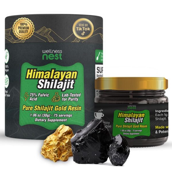 Wellness Nest Shilajit Gold Resin envase dorado