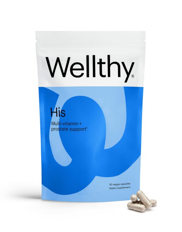 Wellthy multivitamínico diario para hombres etiqueta frontal