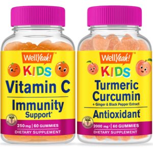 Frontal de la botella WellYeah Vitamin C Kids + Turmeric Curcumin Kids