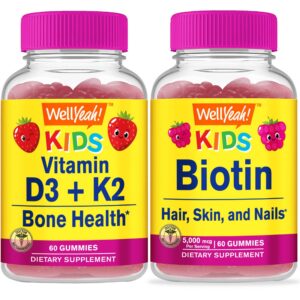 WellYeah Vitaminas D3+K2 y Biotina para niños gomitas frasco