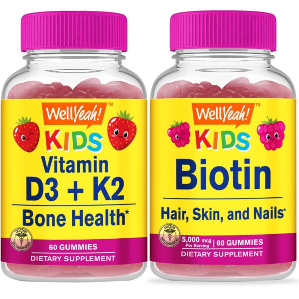 WellYeah Vitaminas D3+K2 y Biotina para niños gomitas frasco