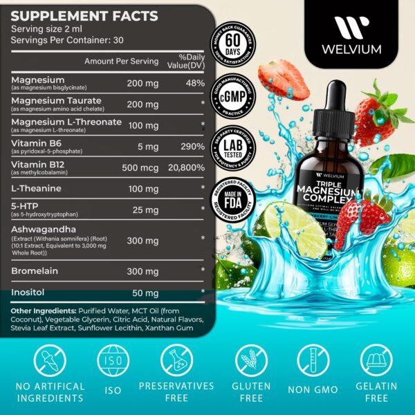 Frasco de magnesio glicinato líquido