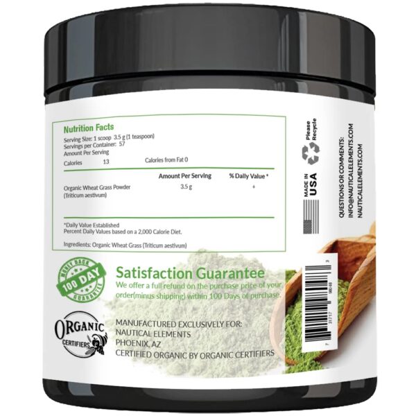 Version 1.0.0 Frasco de polvo de hierba de trigo orgánico con tapa