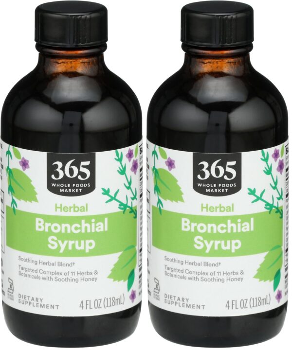 Frasco de jarabe bronquial con etiqueta