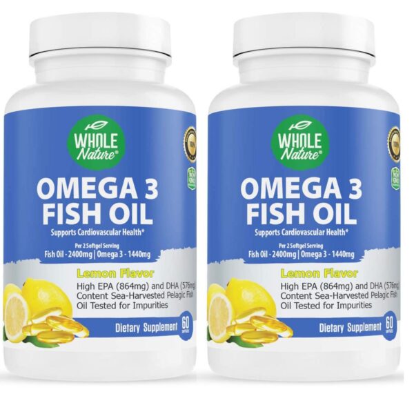 Cāpsulas Omega-3 en frasco de Whole Nature