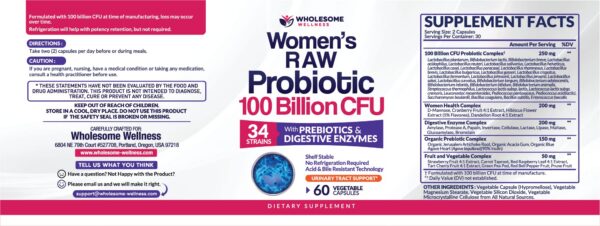 Cápsulas de probióticos Wholesome Wellness para salud digestiva femenina