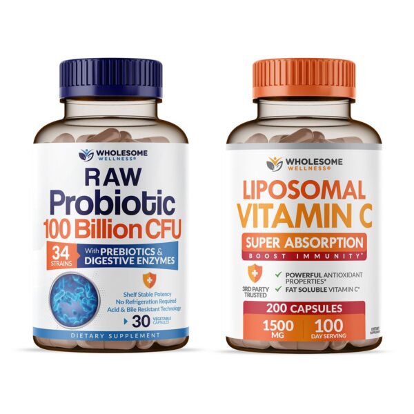 Frasco de Wholesome Wellness probióticos orgánicos