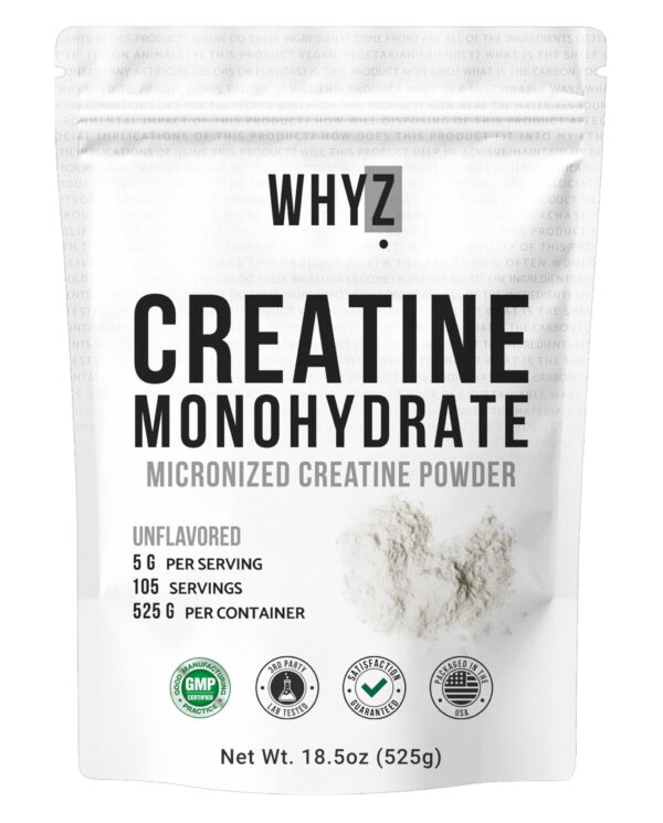 Frasco de Creatine Monohydrate WHYZ 525 g sin sabor