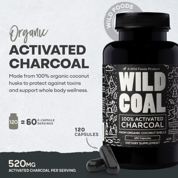 Wild Foods cápsulas carbón activado sin OGM para salud digestiva