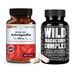 Frente del paquete Wild Foods Magnesium Complex y Ashwagandha