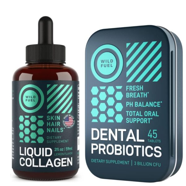 Frasco de colágeno líquido con biotina y probióticos