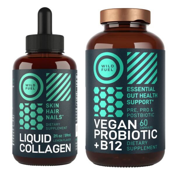 Frente de etiqueta de WILD FUEL Vegan Probiotic y Colágeno Líquido
