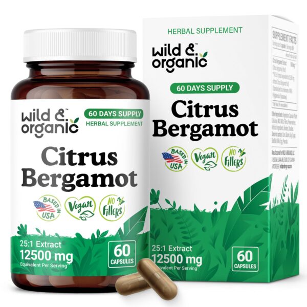 Version 1.0.0 Cápsulas de bergamota cítrica orgánica Wild & Organic 500 mg