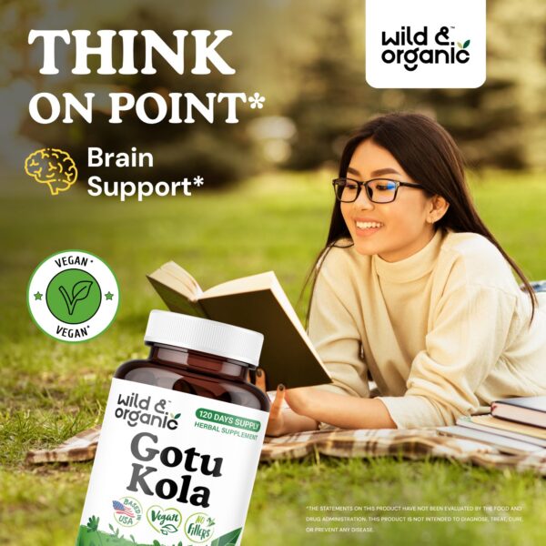 Cápsulas naturales de gotu kola Wild & Organic para foco mental