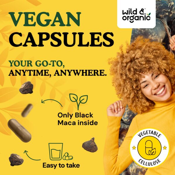 Wild & Organic maca negra suplemento.