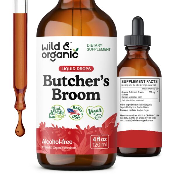 Wild & Organic tintura butcher's broom soporte piernas 4 fl oz
