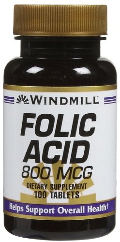 Tabletas de ácido fólico Windmill 800 mcg en empaque