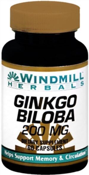 Windmill Herbals ginkgo biloba suplemento natural 200 mg cápsulas