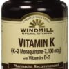 Windmill Vitamina K2 MK7 con D3 tableta vista frontal