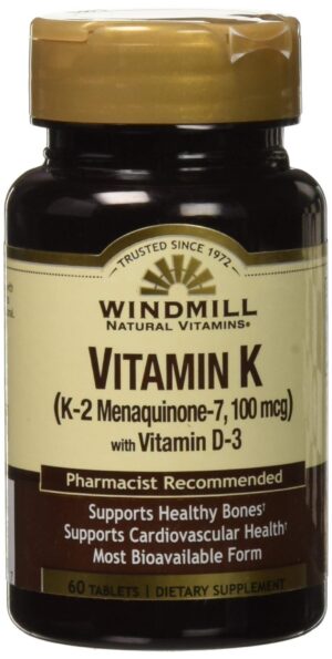Windmill Vitamina K2 MK7 con D3 tableta vista frontal