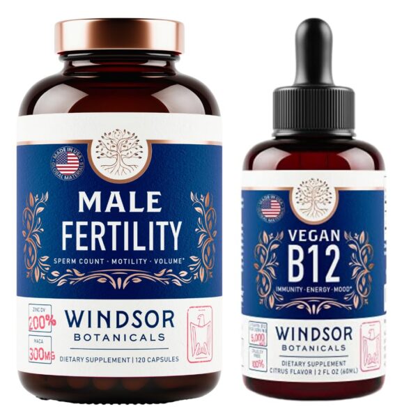 Frasco de Windsor Botanicals B12 vegana con maca