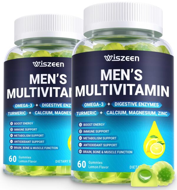Frasco frontal de gomitas multivitamínicas para hombres