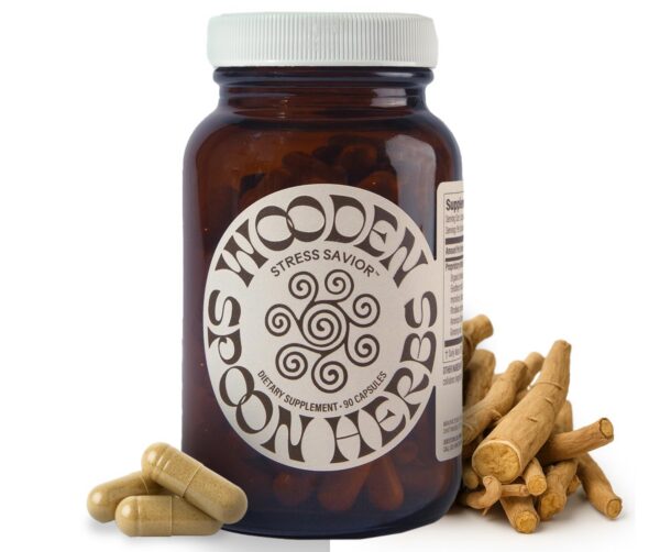 Version 1.0.0 Wooden Spoon Herbs Stress Savior caja y etiqueta