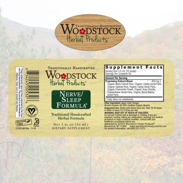 Woodstock Herbal Nerve Sleep detalle del envase