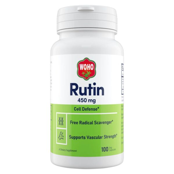 Frente del producto Woohoo Natural WOHO Rutin 450 mg cápsulas vegetales