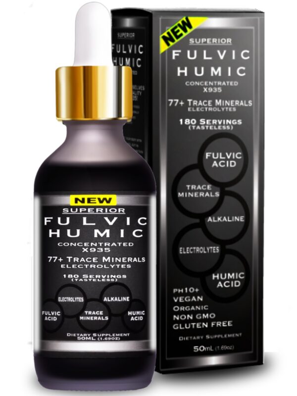 X935 Fulvic Humic Mineral Drops etiqueta