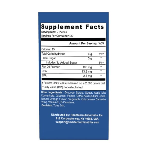 Envase de gomitas Omega-3 sabor frambuesa vista lateral