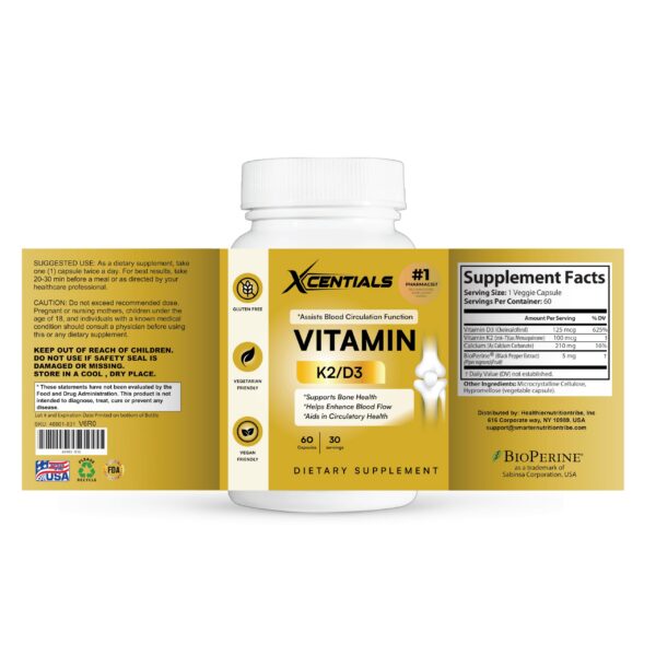 Etiqueta Xcentials Vitamina D3 y K2