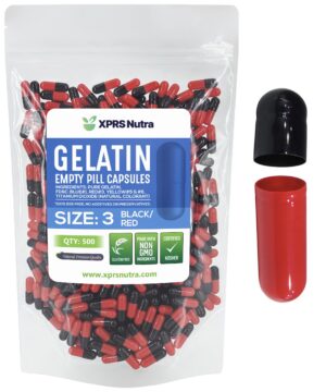 XPRS Nutra cápsulas gelatina bovina negras rojas tamaño 3 500 unidades