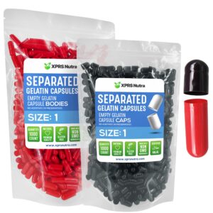 Cápsulas gelatinosas tamaño 1 vacías separadas negro rojo XPRS Nutra